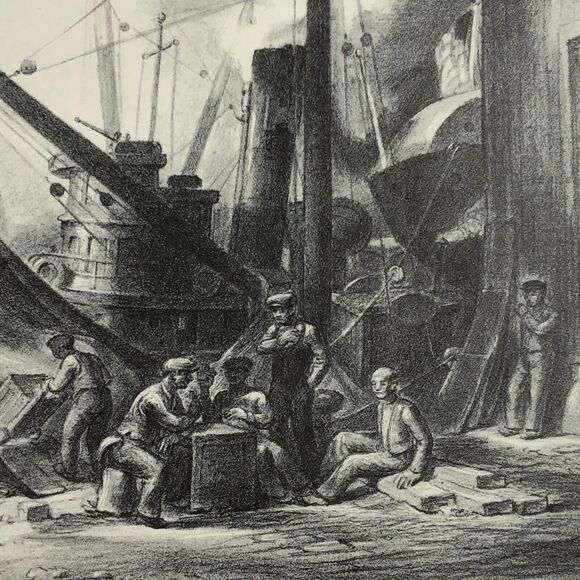 Charles W. Locke "Waterfront" 1930s Art Print Treasury Collection Sketch Vintage - Picture 3 of 11